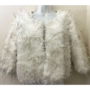 Papaya Faux‎ Fur Cape Jacket Large Beige Cropped 3/4 Sleeve Women Clothing